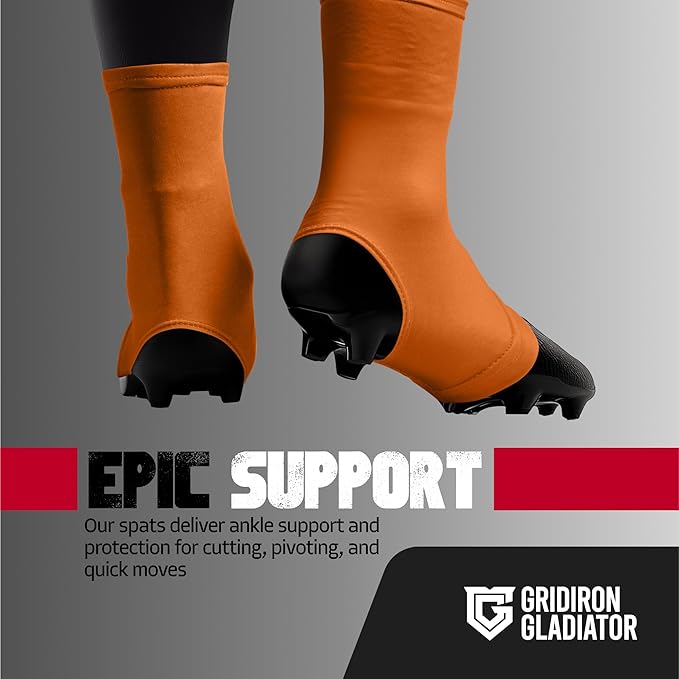 Gridiron Gladiator Football Spats - Spat Cleat Covers for Youth or Adult - Cover Cleats for Baseball Soccer Football - Shoe Sleeves - Sports Gear - Orange - Large