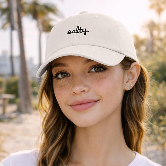 DALIX Salty Embroidered Cotton Beach Baseball Cap Adjustable Dad Hat Womens