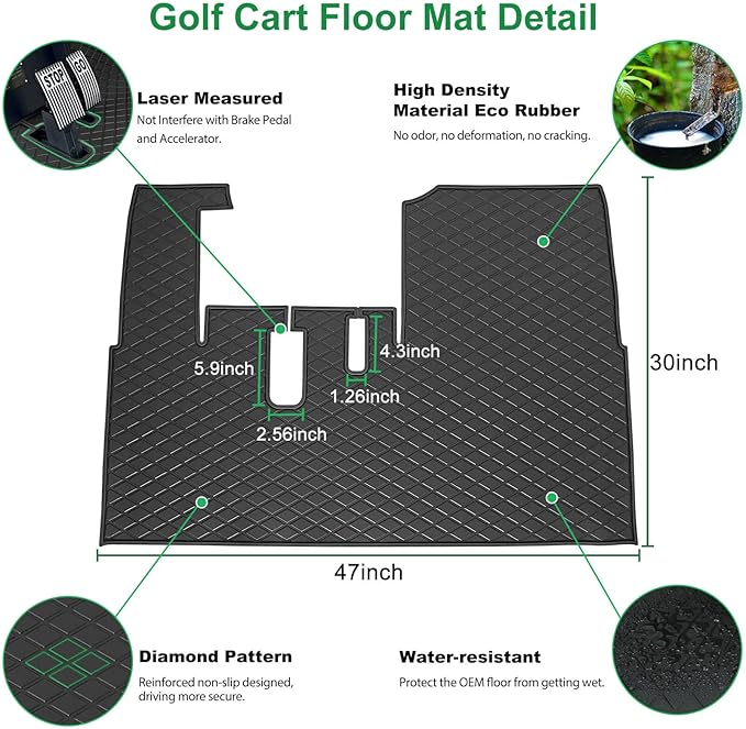 Golf Cart Floor Mat for ICON i20 i40 Full Coverage Floor Liner Mat Replacement Compatible with iCON Golf Carts (i20, i40) and Advanced EV (Gen1) Rubber Non-Slip Easy to Clean