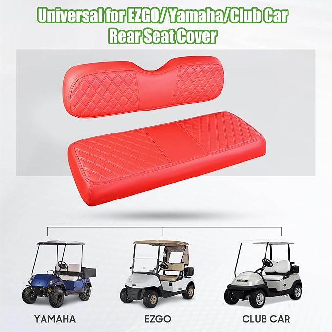 10L0L Golf Cart Seat Covers for Club Car Precedent,EZGO TXT Front/Rear Seats Diamond Pattern,Vinyl Leather with Adjustable Straps and Retractable Buckle, No Stapler Needed