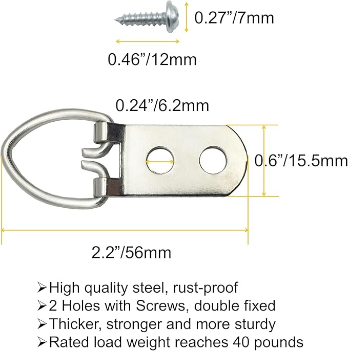 40 Pack D-Ring Steel Picture Hangers Heavy Duty - Image 4