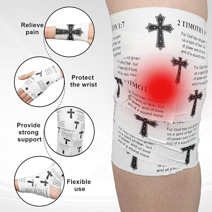 MiniInflat 2 Pcs Christian Cross Athletic Tape Sports Tape 2in x 23ft Religion Jesus Wrist Wrap for Soccer Football Baseball, Gift for Graduation Teacher Nurses Week Pentecost(White,2 Timothy 1:7)