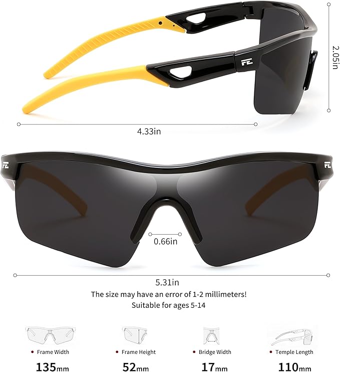 FEISEDY Kids Teens Baseball Polarized Sunglasses Sports TR90 Frame Boys Girls Cycling B2454