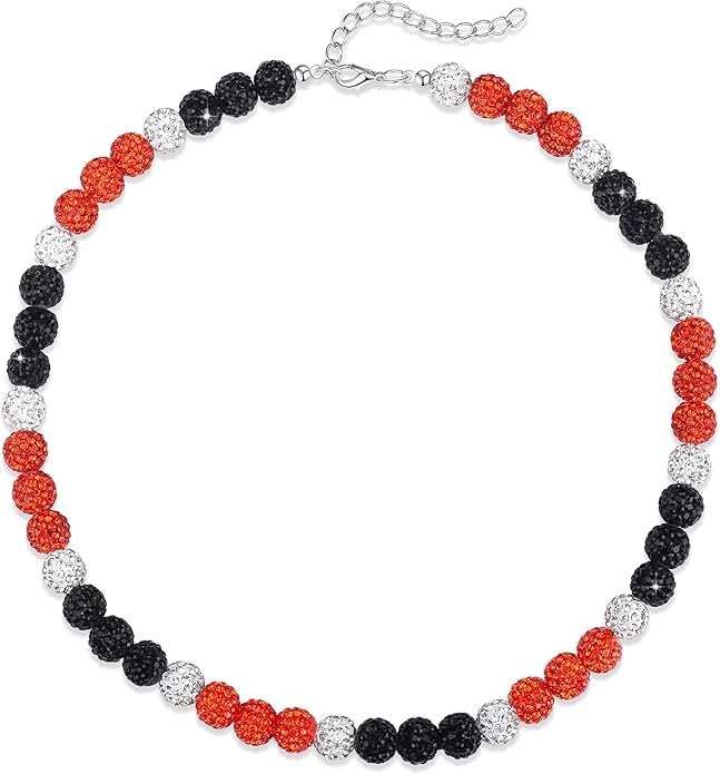 QINJIEJIE Baseball Necklace for Men Glitter Bling Rhinestone Beaded Collection Necklace for Women 16/18in Inspired Sports Jewelry Baseball Chain Cool Gifts for Baseball Players Team Lovers