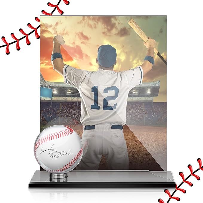 DoubleFill Acrylic Baseball Display Case for Ball and Cards Clear Base Ball Holder Ring Stand Set Centerpieces Protector Memorabilia Showcase for Official Size Baseball(Large)