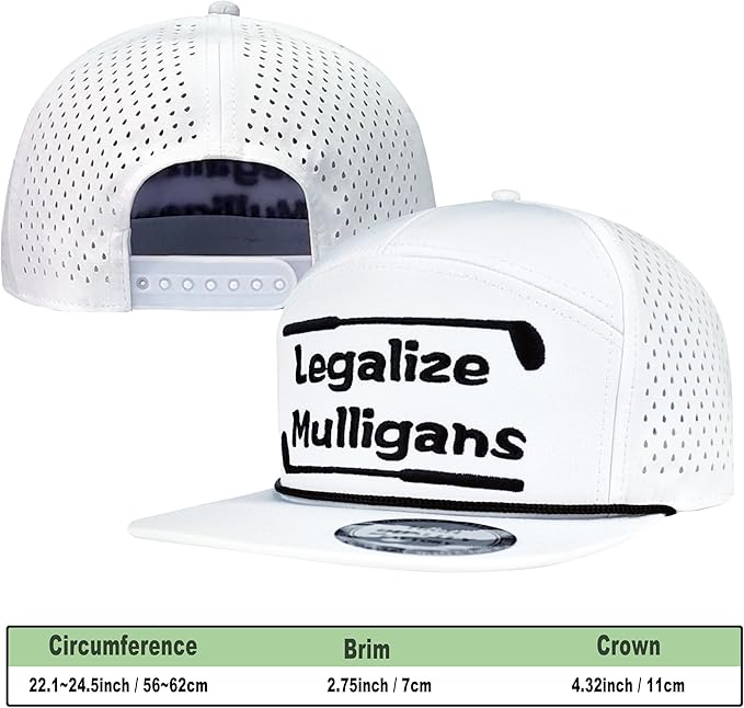 Funny Golf Hat for Men - Flat Bill Snapback Rope Hat, Black/White