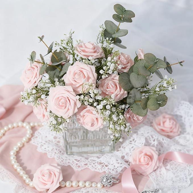 Artificial Flowers Foam Fake Roses 25pcs Light Pink Roses - Image 6