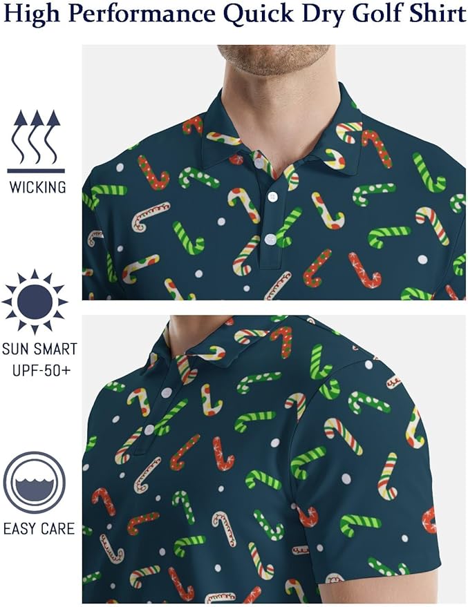 HUURAY Funny Golf Polos for Men Funny Print Short Sleeve Shirts Quick Dry Polo Shirts Hawaiian Shirt Performance Golf Outfits