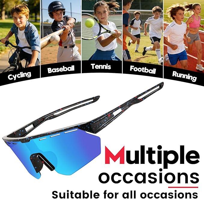 Youth Sports Sunglasses for Boys Girls Age 3-10, Lightweight Frame Kids Baseball Softball Cycling Sunglasses