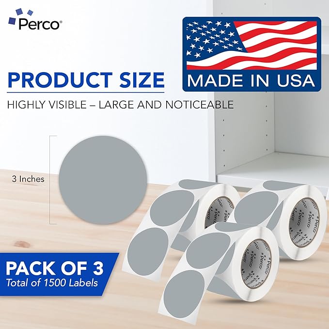 Perco Grey 3-Inch Round Circle Dot Sticker Labels - Image 2
