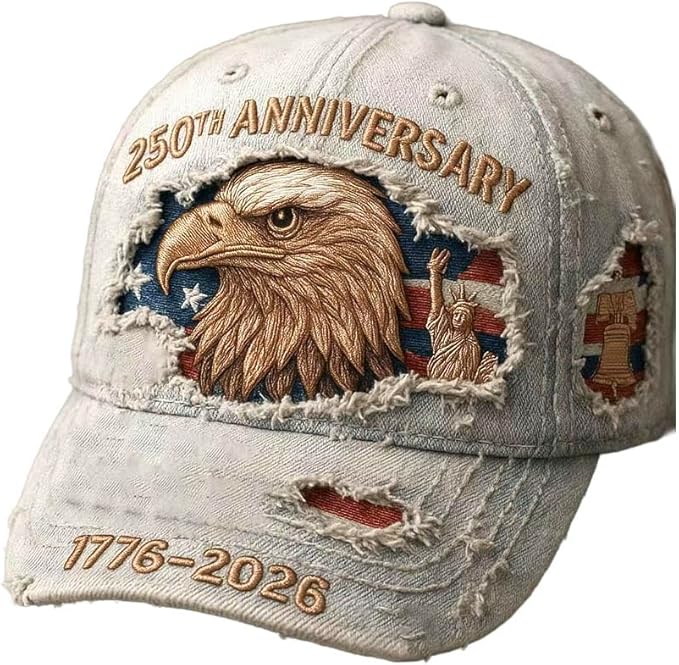 USA 250th Anniversary Hat, Adjustable 250th Anniversary Printed Patriotic Baseball Caps, Tribute Retro Washed Hat