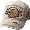 USA 250th Anniversary Hat, Adjustable 250th Anniversary Printed Patriotic Baseball Caps, Tribute Retro Washed Hat