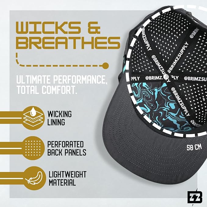 BRIMZ Outdoor Performance Hat - Water & Sweat Resistant Hats - Breathable & Moisture-Wicking Snapback