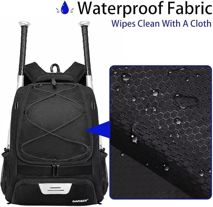 DAFISKY Baseball Bag Softball Backpack - Youth Adult T Ball Bat Equipment Bag with Bat Helmet Holders, Shoe Compartment