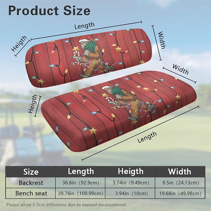 Bulopur Christmas Sasquatch Golf Cart Towel Seat Covers 2 Pack Non-Slip Breathable Golf Car Cushion Cover for Club Car Ezgo Universal Golfcart Accessory for Women Girly Golfer Gifts