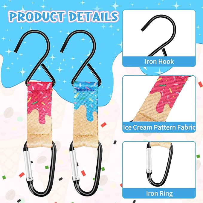 Fence Hooks Baseball Lifestyle Softball Gift for Bag Backpack Glove Helmet Drinking Bottle Hanging with Name Luggage Tags Charms Team Gifts for Coach Mom (2set pink blue ice cream drip 1 hook)