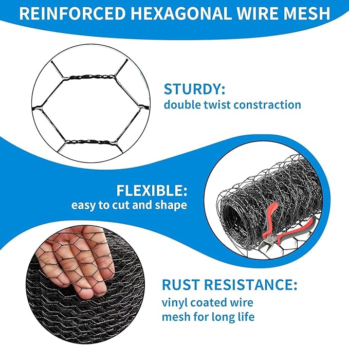 36'' x 50' Black Chicken Wire Fencing, 1 inch Chicken Wire and 20 Gauge Poultry - Image 3