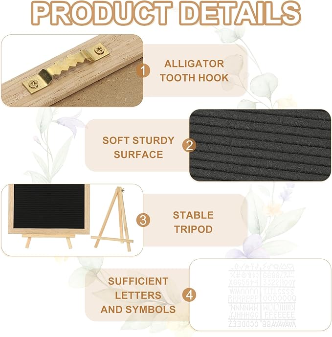 PATIKIL Felt Letter Board, 12x16Inches Black Wooden Changeable Message Board - Image 3