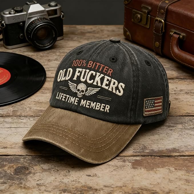 Old Fuckers Club-Vintage Baseball Cap, Hand-Embroidery Adjustable Wash Old Fuckers Club100% Bitter Lifetime Member Hat