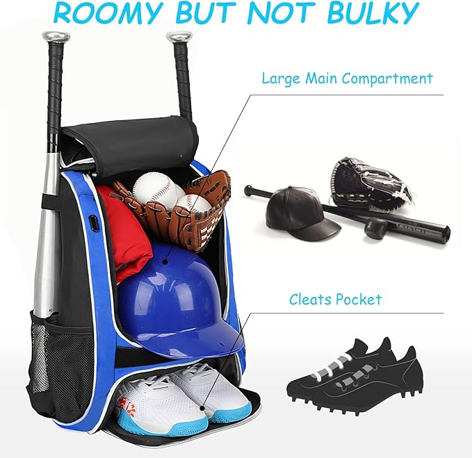 LARIPOP Youth Baseball Bag, Bat Backpack with Fence Hook & Separate Shoe Compartment, Waterproof Equipment Bag for Baseball, T-Ball & Softball