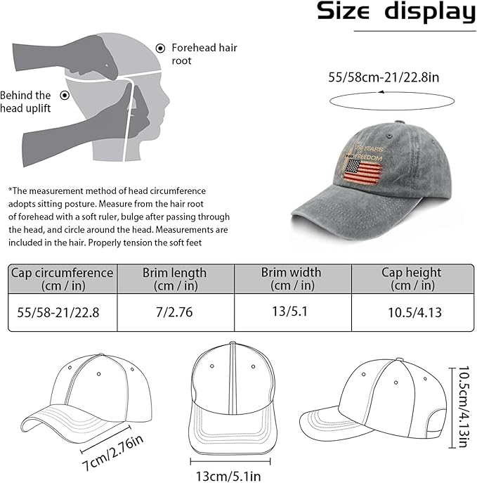 US 250 Years Freedoms 1776-2026 250th Birthday Embroidered Hats Garde Cap for Him