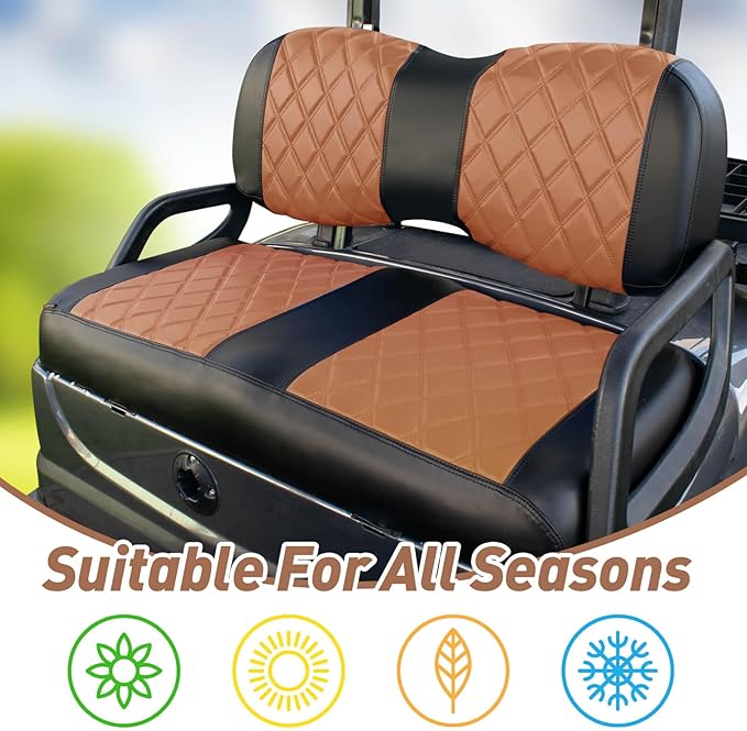 NOKINS Golf Cart Diamond Seat Covers Kit, Fit for Yamaha Drive/Drive 2 OEM Standard Front Seat Cushion, Golf Cart Vinyl Seat Cover, No Nails Required (Brown and Black)