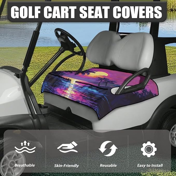 Golf Cart Seat Covers, Universal Golf Cart Seat Towel Blanket with 4 Front Pockets & Nonskid Bottom Fits for Club Car 2 Person Seats Golf Carts