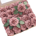 Floroom Artificial Flowers 25pcs Real Looking Dusty Rose Foam Fake Roses by Floroom