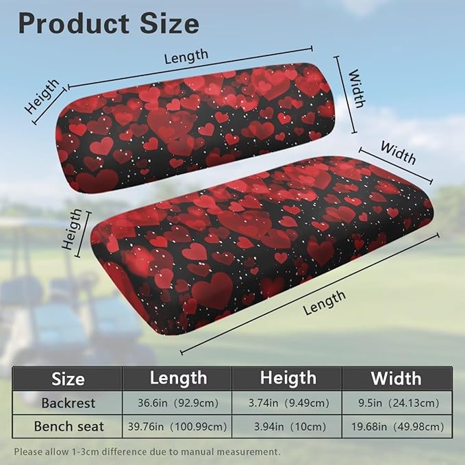 Yewatlles Retro Red Heart Glacier Cart Seat Covers for Club Car,Golf Carts Ordinary Front Seats,Breathable Washable Polyester Cloth Renew Your Golf Cart