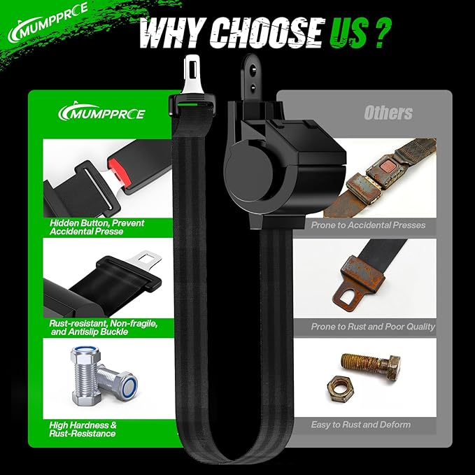 4 Pack Universal Golf Cart Seat Belts, Fits 4-Seats EZGO, Club Car Yamaha Golf Cart, Retractable 2+2/4 Passengers Seat Belts Kit, Front Rear Seat Belts with Bracket