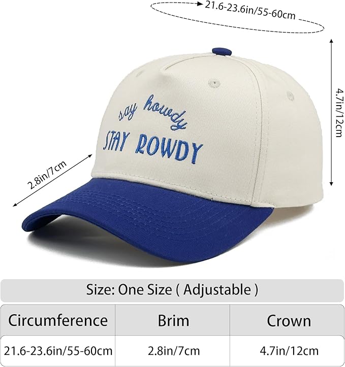 Two-Tone Cotton Baseball Cap with Embroidered Western Sayings - Adjustable Cowboy Style Hat for Men and Women