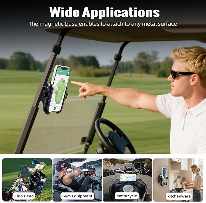 Golf Cart Phone Holder, Strong Magnetic Phone Holder for Golf Cart Universal for Most Cell Phone, Golf Cart Phone Mount Compatible with EZGO/Club Car/Yamaha, Hold Firmly, Install in Seconds