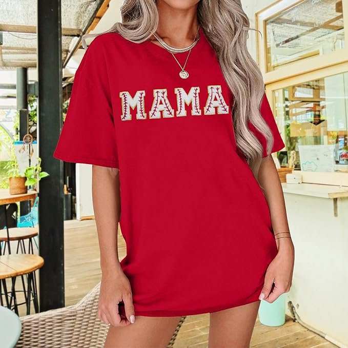Baseball Mom Shirt Women Baseball Shirt Oversized Chenille Game Day Tops Sports Fan Gift Clothes