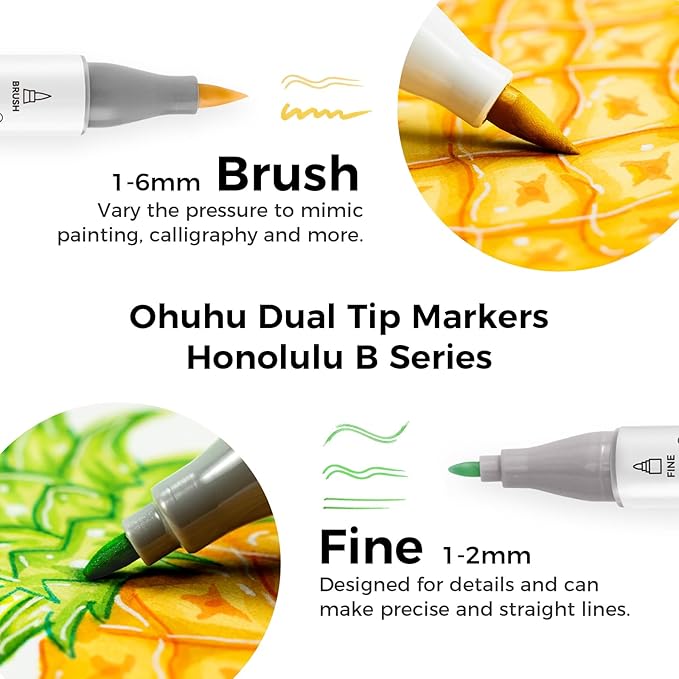 Ohuhu Alcohol Markers Brush Tip: 168-Color Double Tipped Art Marker Set - Image 2