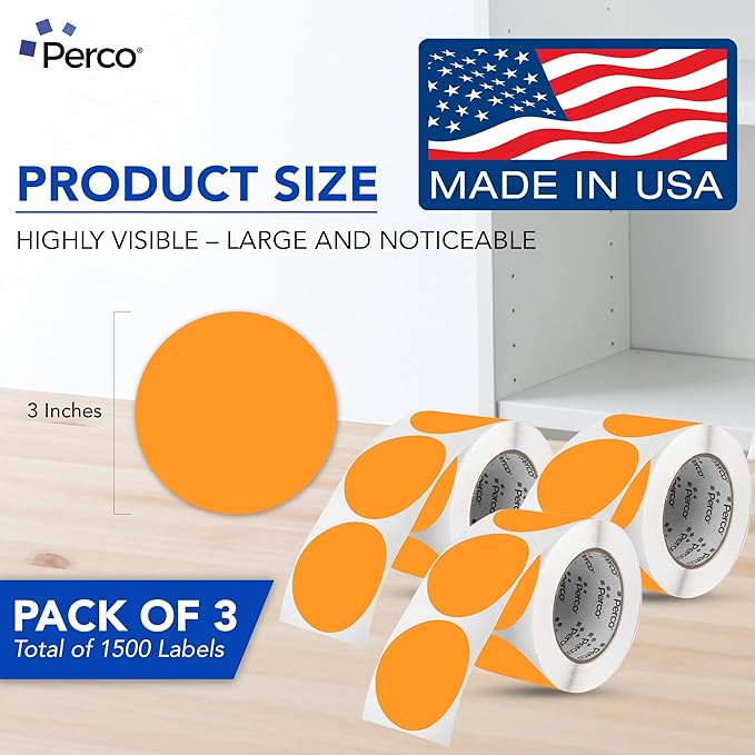 Perco Fluorescent Orange 3-Inch Round Circle Dot Sticker Labels - Image 2