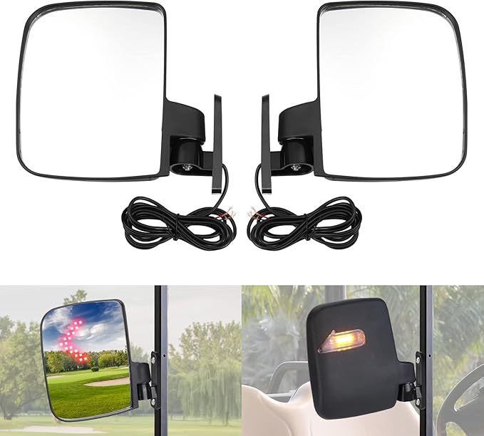 KEMIMOTO Golf Cart Side Mirrors with LED Turn Signal Lights, Universal Rear View Mirrors Compatible with Club Car, EZGO, ICON, Drive, and Kandi Golf Carts