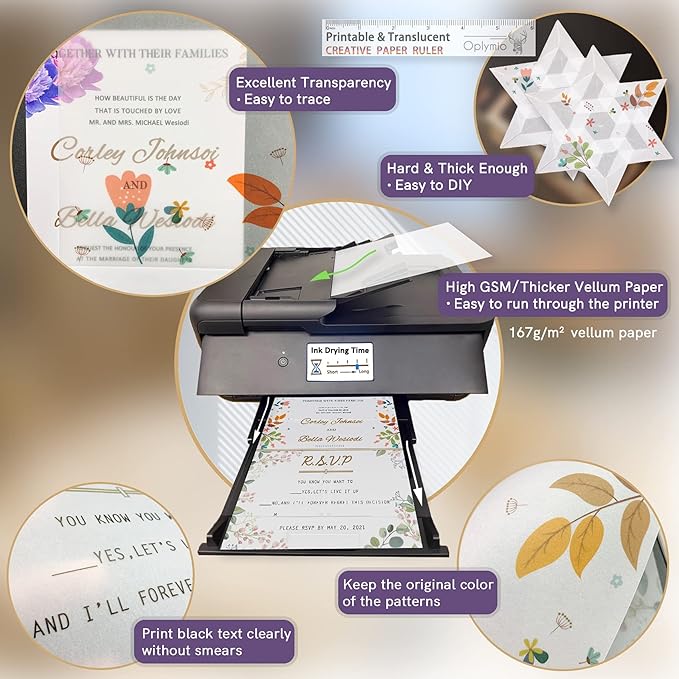 Thick Translucent Vellum Paper, Oplymio 42 Sheets 167GSM Printable Vellum Paper - Image 4