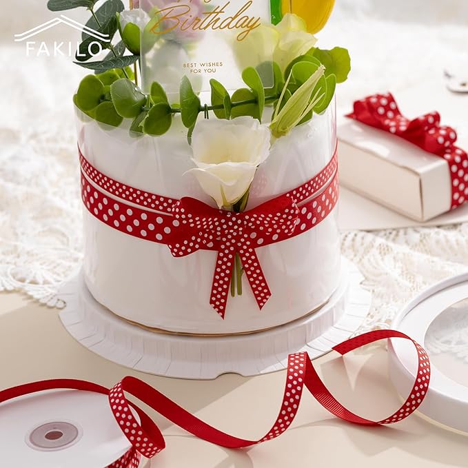 Polka Dot Grosgrain Ribbon 3/8 Inch, 25 Yards Spool Red and White Dot Craft - Image 4