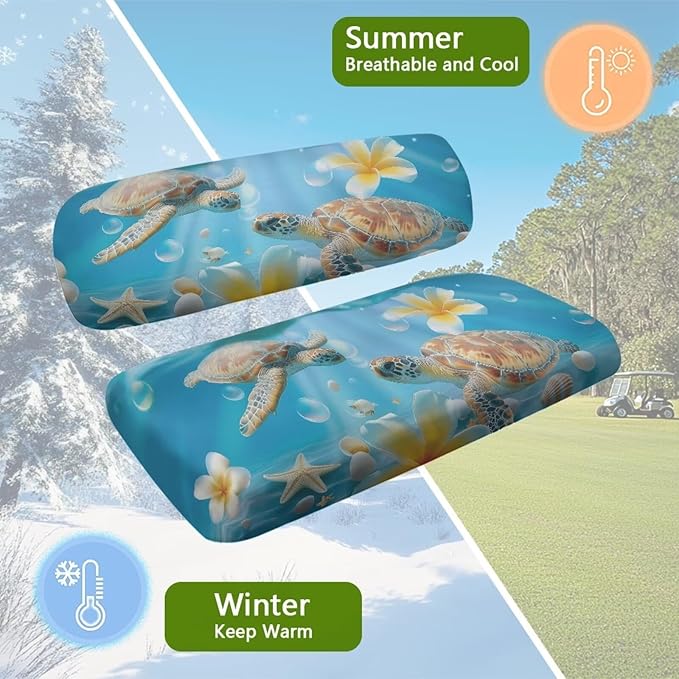 Bulopur Tropical Sea Turtle Golf Cart Towel Seat Cover Non-Slip Breathable Golf Cart Cushion Cover and Backrest Cover 2 Pack Golfcart Accessory for Golfer Gifts