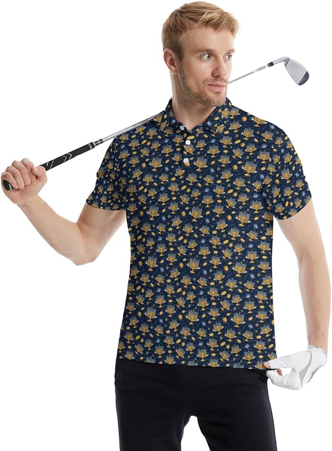 HUURAY Funny Golf Polos for Men Funny Print Short Sleeve Shirts Quick Dry Polo Shirts Hawaiian Shirt Performance Golf Outfits
