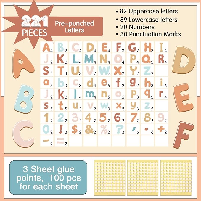 221 Pcs Bulletin Board Letters Round Alphabet Number Punctuation Symbol Combo - Image 3