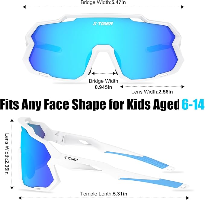 X-TIGER Kids Sunglasses Polarized Youth Baseball Sunglasses for 8-14 boys girls UV400 Sports Softball Cycling Glasses