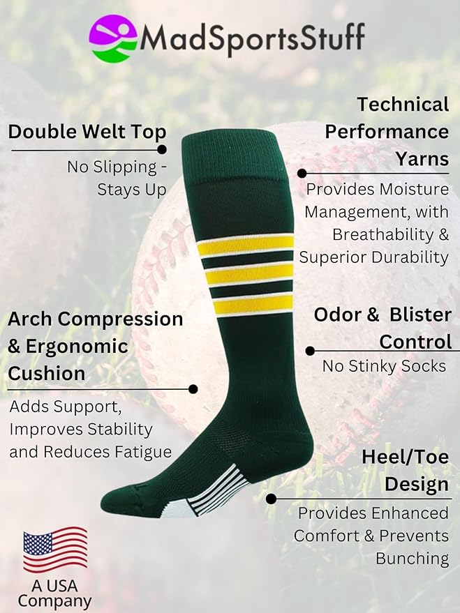MadSportsStuff Softball Socks Baseball Socks | White & Team Colors | USA Made | Sizes for Girls, Youth Boys, Men & Women
