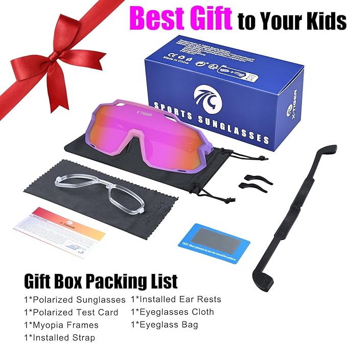 X-TIGER Kids Sunglasses Polarized Youth Baseball Sunglasses for 8-14 boys girls UV400 Sports Softball Cycling Glasses