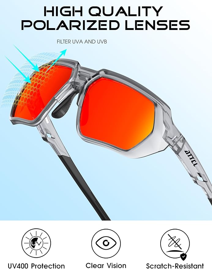 ATTCL Sports Polarized Sunglasses for Men: Womens UV400 Protection, Lightweight Wrap Around TR90 Frame for Fishing Golf