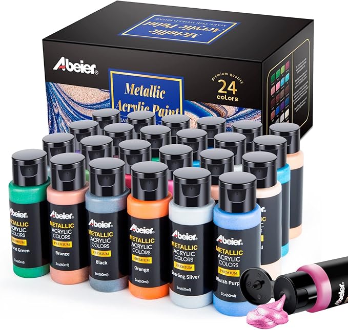 ABEIER Metallic Acrylic Paint, Rich Pigments, Non Fading, Non Toxic Paints - Image 2