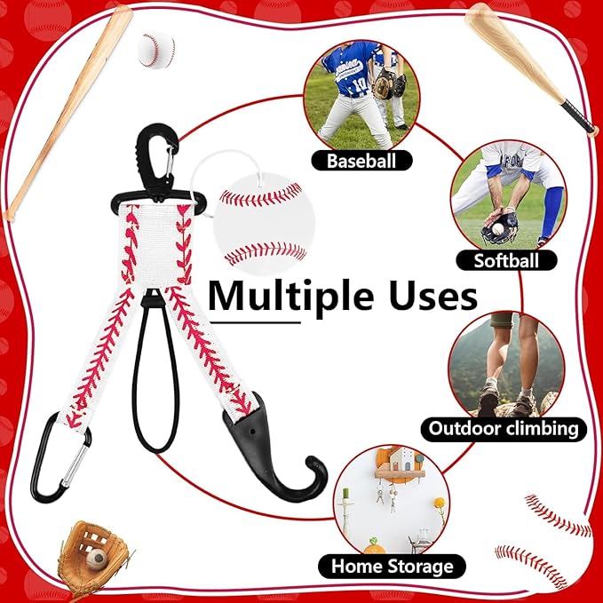 Eyourlife Dugout Organizer Fence Hooks Baseball Softball Gift for Bag Backpack Glove Helmet Drinking Bottle Hanging with Name Luggage Tags Charms Team Gifts for Coach Mom (6set White Softball)