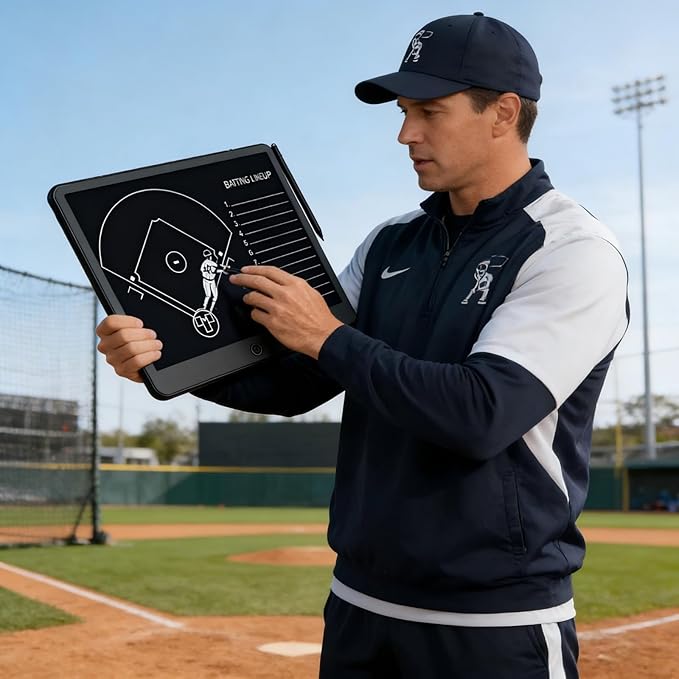 Baseball Coaching Board– 16" Softball Lineup Board,Electronic Coach Lineup Board, Premium Tactical Baseball Coach Clipboard,Dugout Display Softball Coaching Accessories，Youth School Team Equipment