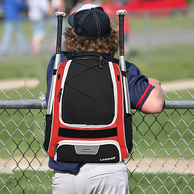 LARIPOP Youth Baseball Bag, Bat Backpack with Fence Hook & Separate Shoe Compartment, Waterproof Equipment Bag for Baseball, T-Ball & Softball