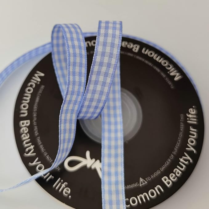 Light Blue Gingham Plaid Checked Ribbon 25 Yard Each Roll 100% Polyester - Image 7